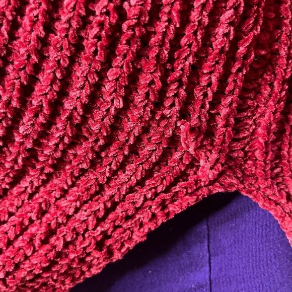 Chenile Oversized Open Front Pocketed Cardigan Pink Red Size Small - Picture 4 of 5